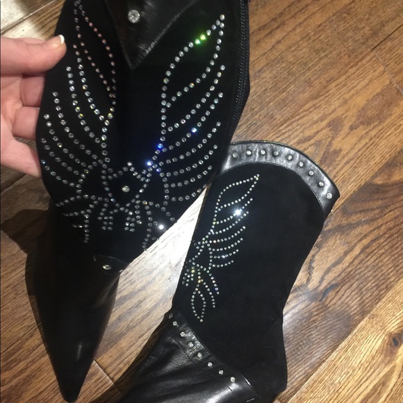 Leather and Swarovski Cristal boots - Picture 4 of 5